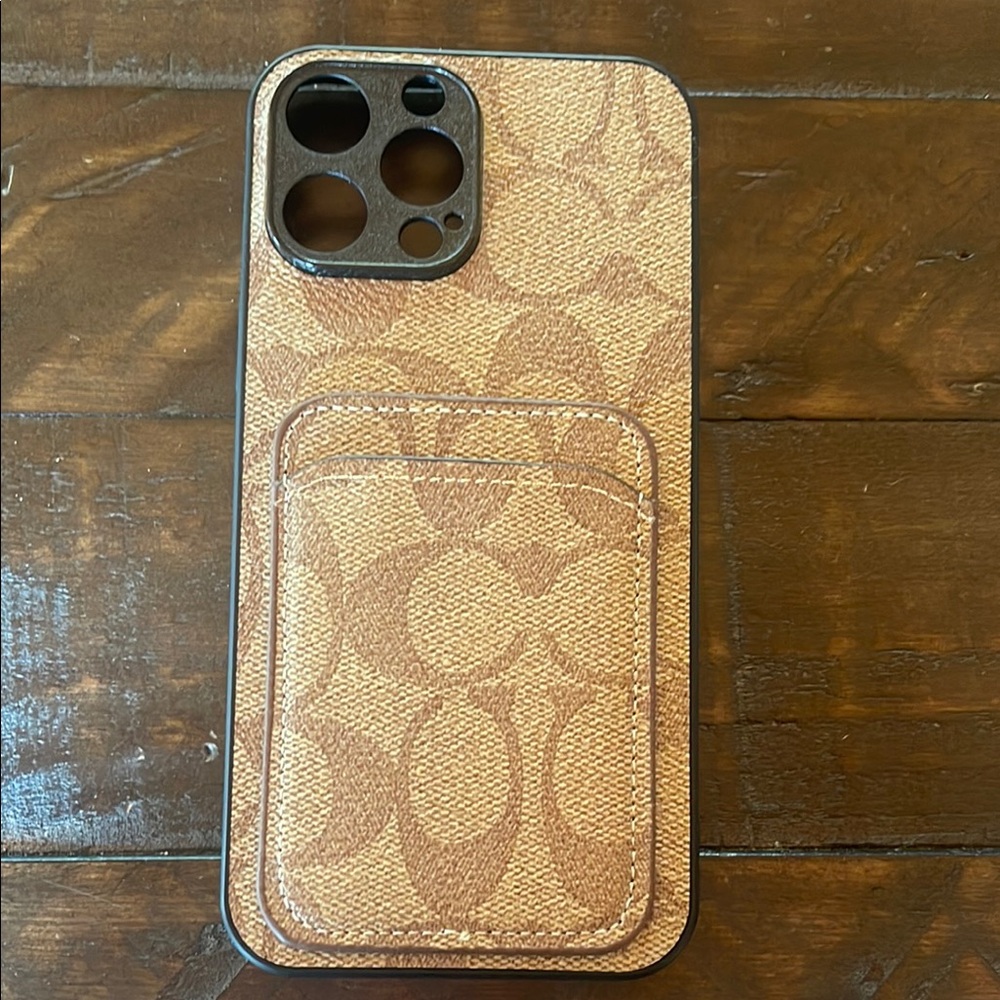 Coach Tan Monogram iPhone 12 or 13 pro max Case with Card Holder